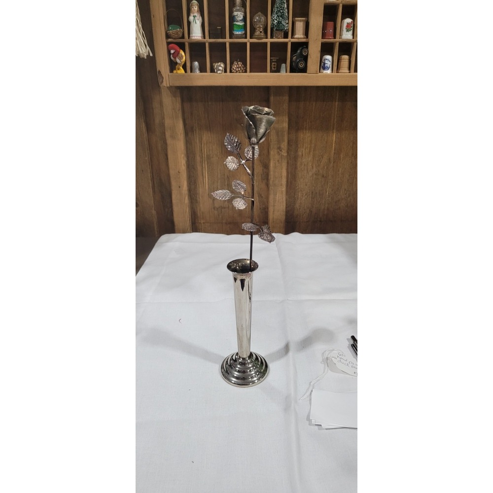 VINTAGE Sleek Mid Century Modern MCM Ted Arnold Metal Rose Flower Vase 10" EUC